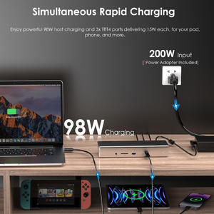 Thunderbolt 4 Quad Display Dock (15-in-1), WAVLINK 40Gbps Docking Station with 98W Laptop Charging, Single 8K@30Hz Quad 4K@60Hz, 2.5G RJ45, SD V4.0, 10Gbps USB3.1 for MacBook Pro/Air and More - US PLUG