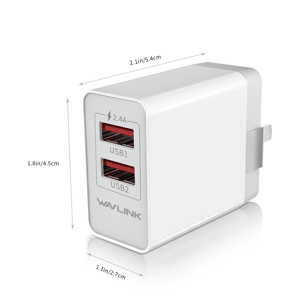 Wavlink 2-Port 12.5W/2.4A Mini Wall Charger /Travel Charger with Quick Charge USB 3.0 and Foldable Plug for Mobile Phone, iPad, Samsung Galaxy Tab.