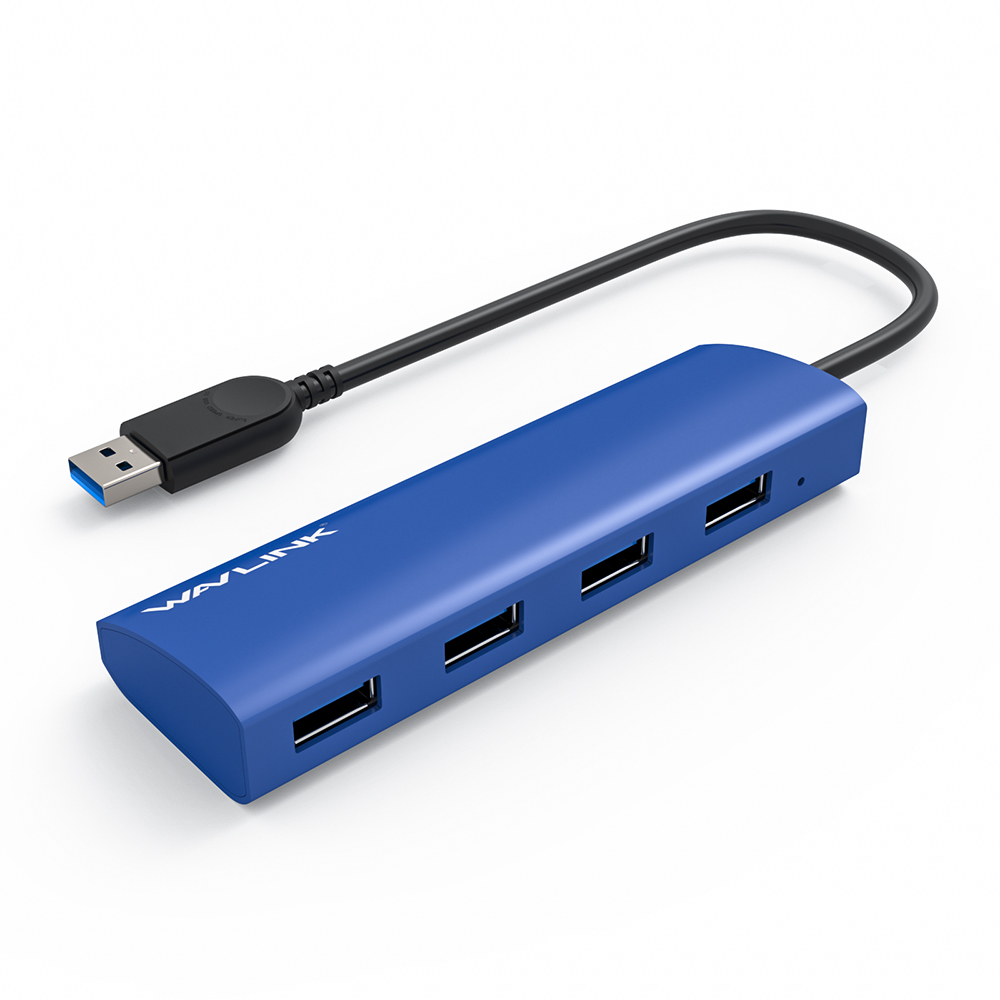 Wavlink 4-Port USB 3.0 Hub Adapter Aluminum Design up to 5Gbps Transfer Data for PCs, Ultrabook, Macbook