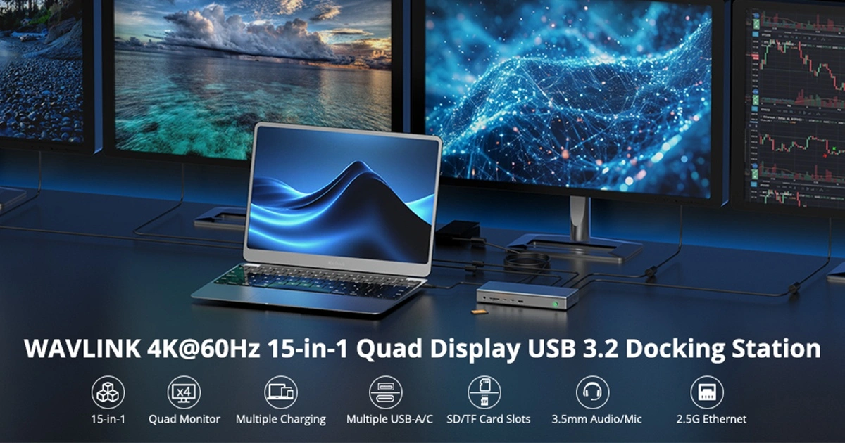 WAVLINK WL-UG75PD1-4H2 15-in-1 quad display docking station overview