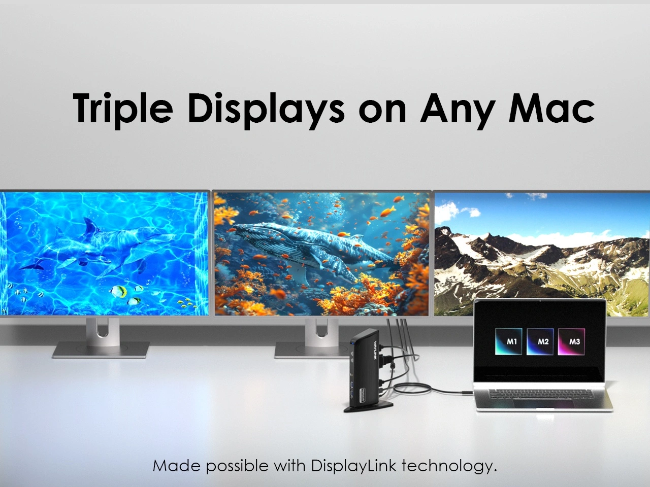Triple displays on M1 M2 M3 Mac via DisplayLink technology
