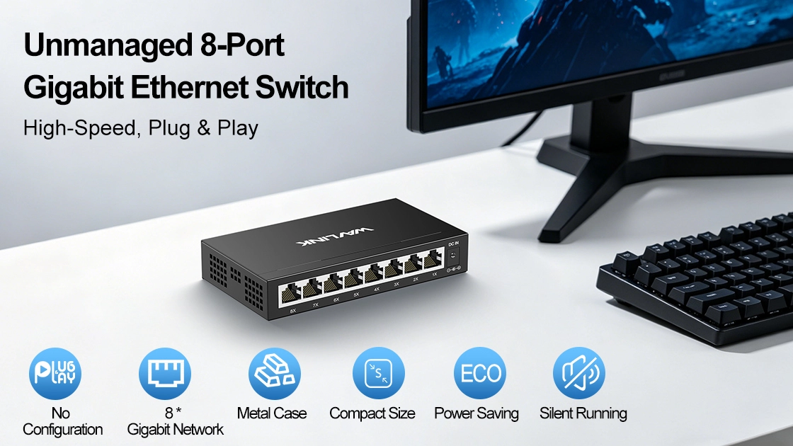 WAVLINK WL-NW908G1 8 port unmanaged gigabit ethernet switch metal housing