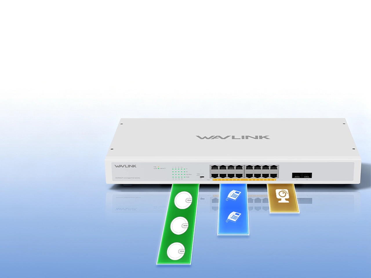 250W total poe budget 30w per port IEEE802.3at af standard