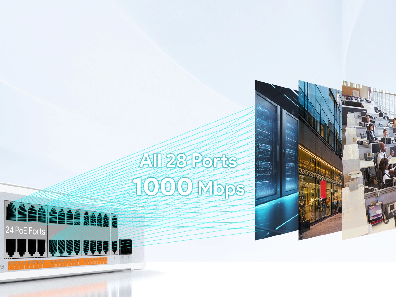 24 PoE+ downlink ports plus 4 gigabit uplink ports diagram