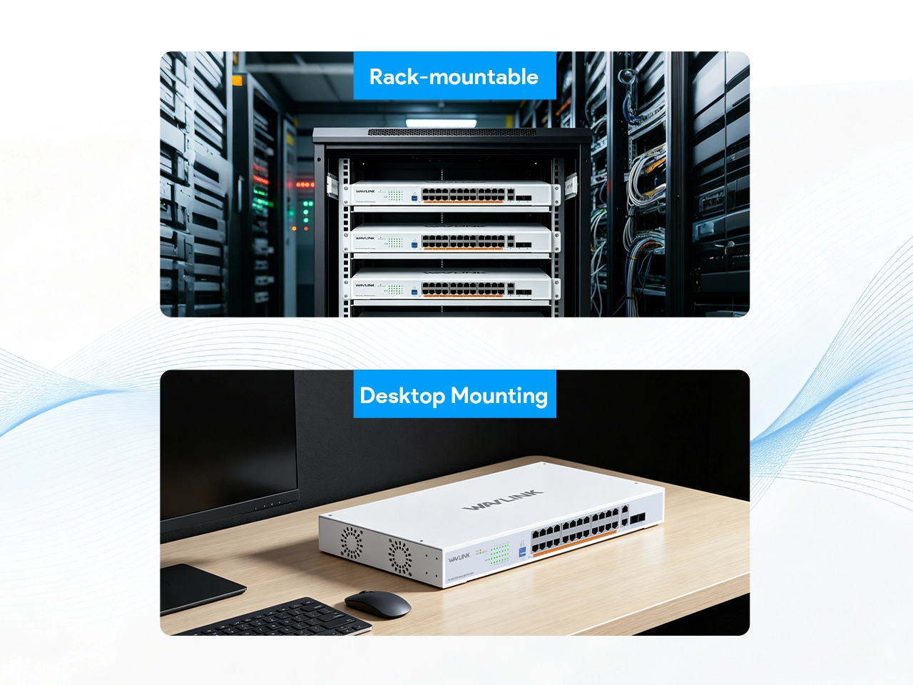 Dual installation desktop and 19 inch rack mount poe switch