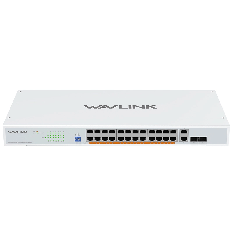 WAVLINK 28 Ports Gigabit Ethernet Switch with 24 PoE Ports, 250W Total PoE+, IEEE 802.3at/af — Plug and Play, Rack Mounting & Desktop Installation - EU PLUG