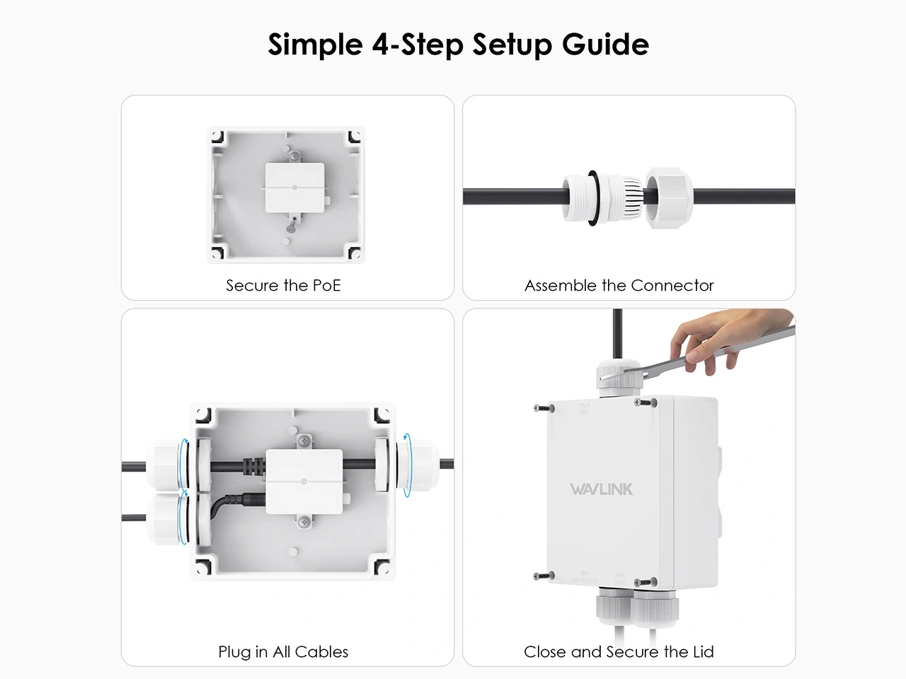 Simple 4-step installation guide for WL-WB01 poe waterproof box
