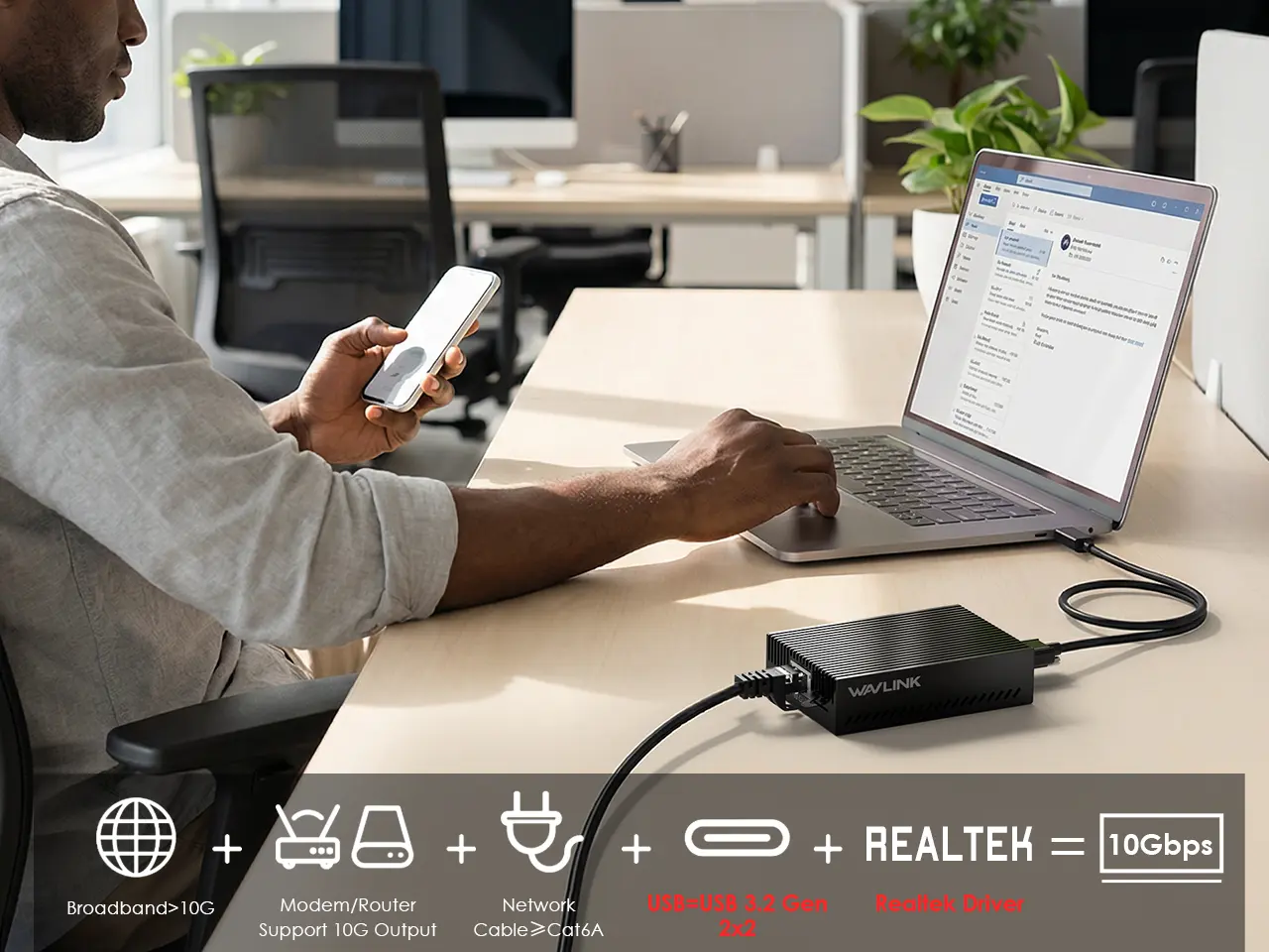 10Gbps performance WAVLINK USB-C network adapter